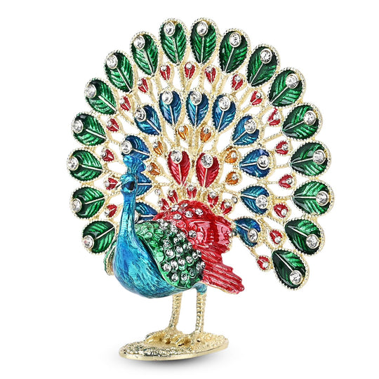Schmuckschatulle Pfau aus Metall mit Kristallen, Blau