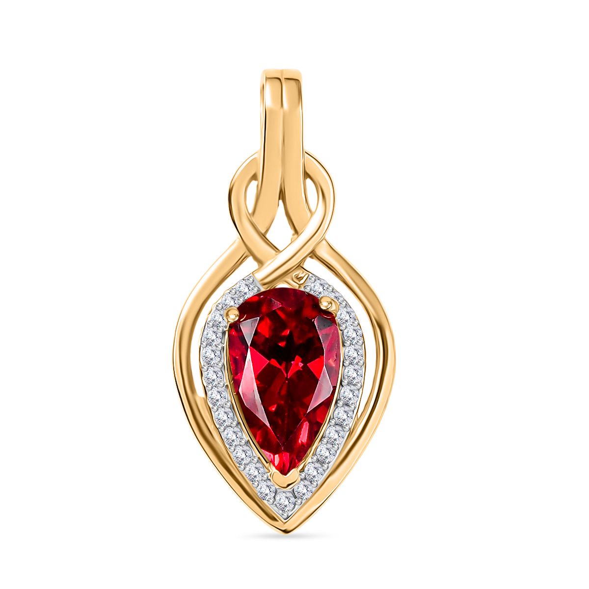 Royal Drops - D joy Synthetischer Padparadscha-Saphir, Weißer Zirkon Anhänger 925 Silber 750 Gelb Vergoldet ca. 2.47 ct