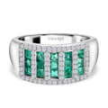 Regal Rows - D joy Kagem Sambischer Smaragd, Weißer Zirkon Ring 925 Silber rhodiniert (Größe 19.00) ca. 1.39 ct