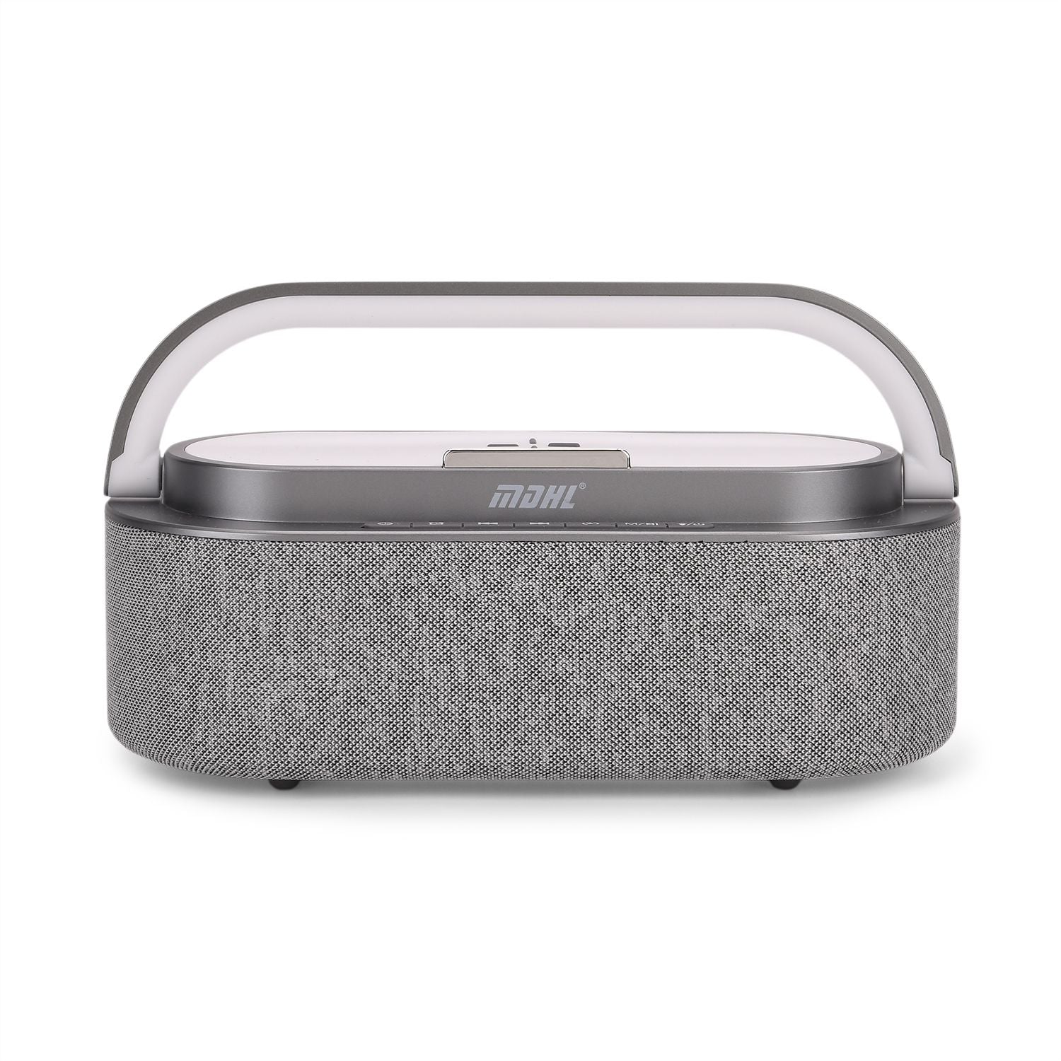Tragbarer Bluetooth-Lautsprecher und Aufladegerät mit Regenbogen LED Licht, 15W, 235x93x113 mm, Grau