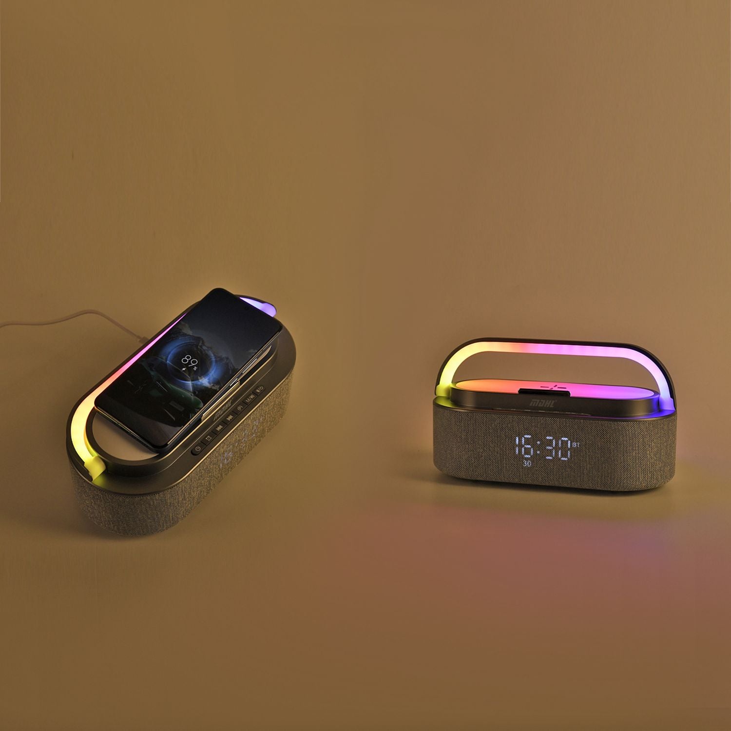 Tragbarer Bluetooth-Lautsprecher und Aufladegerät mit Regenbogen LED Licht, 15W, 235x93x113 mm, Grau