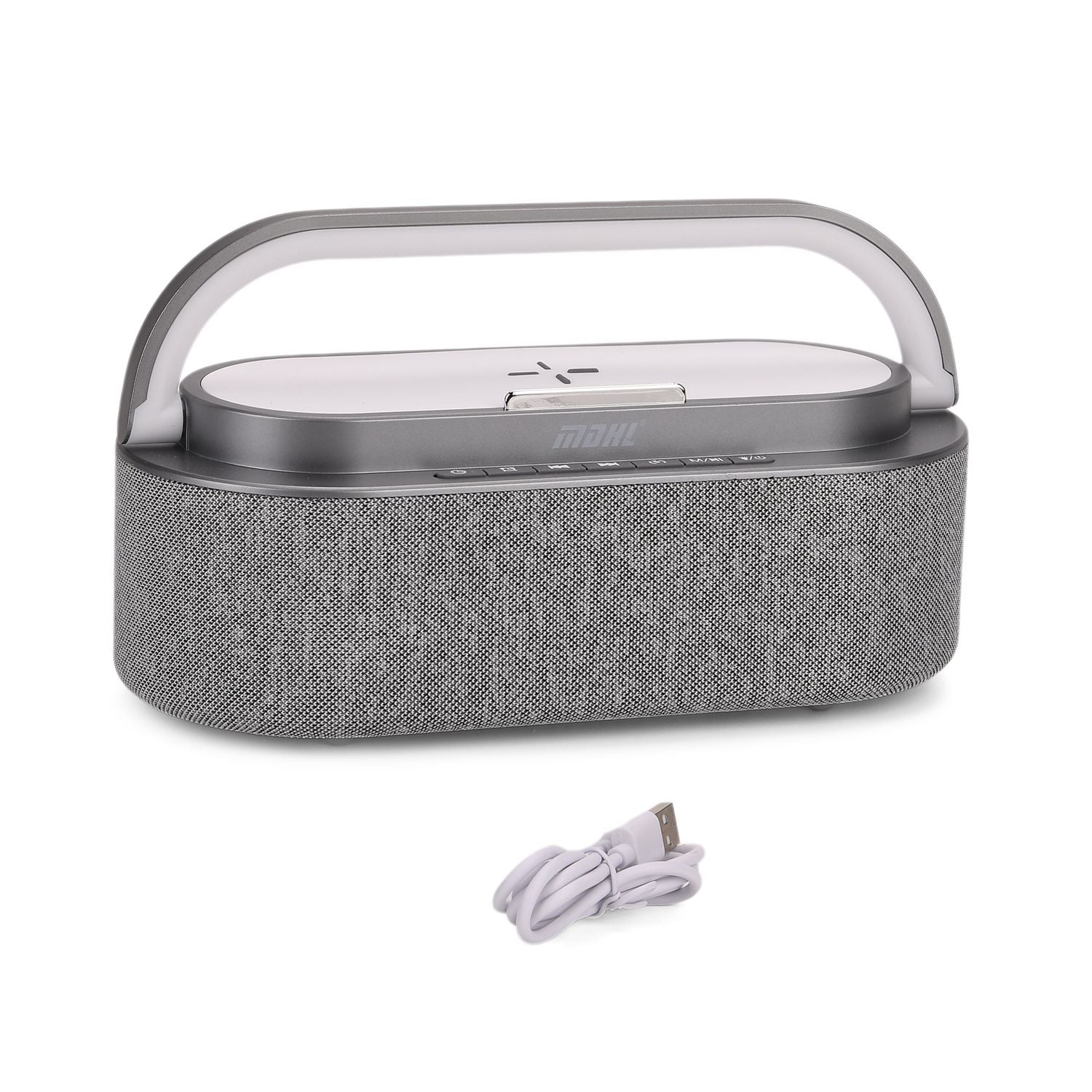 Tragbarer Bluetooth-Lautsprecher und Aufladegerät mit Regenbogen LED Licht, 15W, 235x93x113 mm, Grau