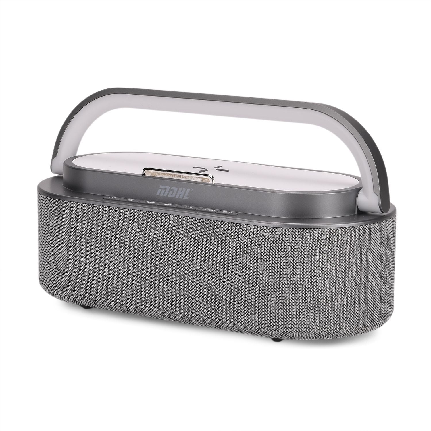 Tragbarer Bluetooth-Lautsprecher und Aufladegerät mit Regenbogen LED Licht, 15W, 235x93x113 mm, Grau