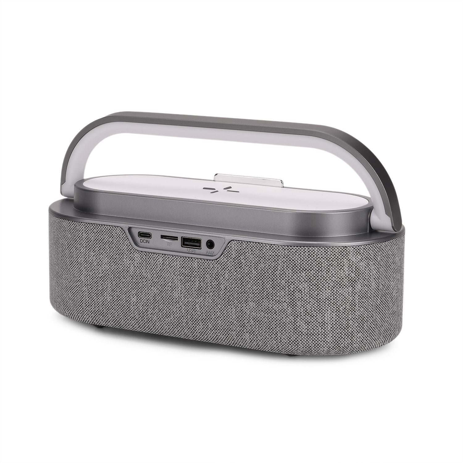 Tragbarer Bluetooth-Lautsprecher und Aufladegerät mit Regenbogen LED Licht, 15W, 235x93x113 mm, Grau