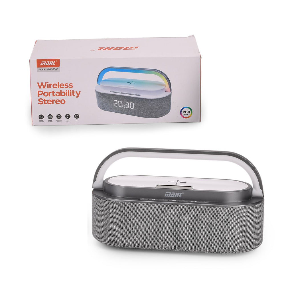 Tragbarer Bluetooth-Lautsprecher und Aufladegerät mit Regenbogen LED Licht, 15W, 235x93x113 mm, Grau