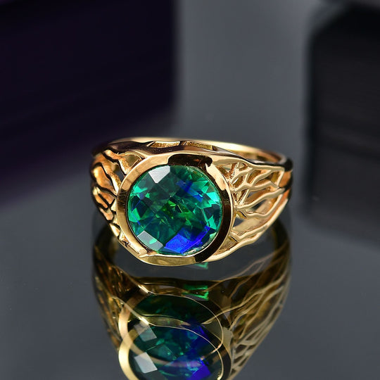 Pfau Quarz Triplette Ring 925 Silber 750 Gelb Vergoldet ca. 3.41 ct