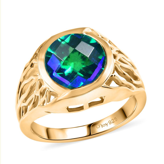 Pfau Quarz Triplette Ring 925 Silber 750 Gelb Vergoldet ca. 3.41 ct