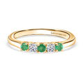 Eternal Band - Kagem Sambischer Smaragd, Lab Grown Diamant Ring 925 Silber 750 Gelb Vergoldet (Größe 16.00) ca. 0.31 ct