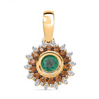 Regal Halo - D joy Kagem Sambischer Smaragd, Brauner Zirkon Anhänger 925 Silber 750 Gelb Vergoldet ca. 0,70 ct.