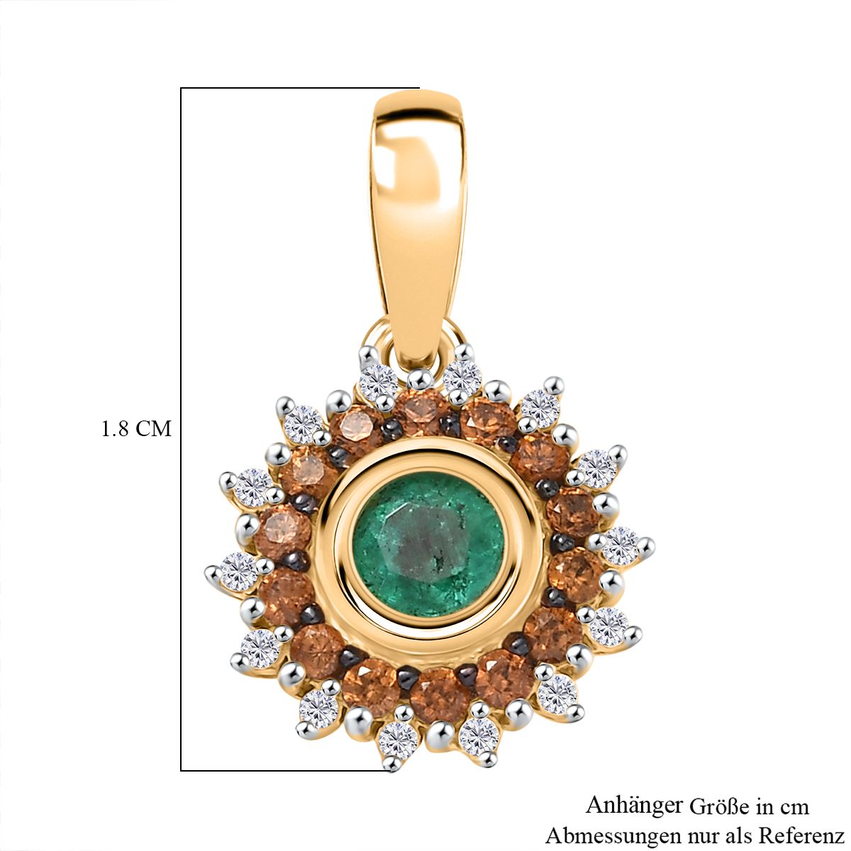Regal Halo - D joy Kagem Sambischer Smaragd, Brauner Zirkon Anhänger 925 Silber 750 Gelb Vergoldet ca. 0,70 ct.