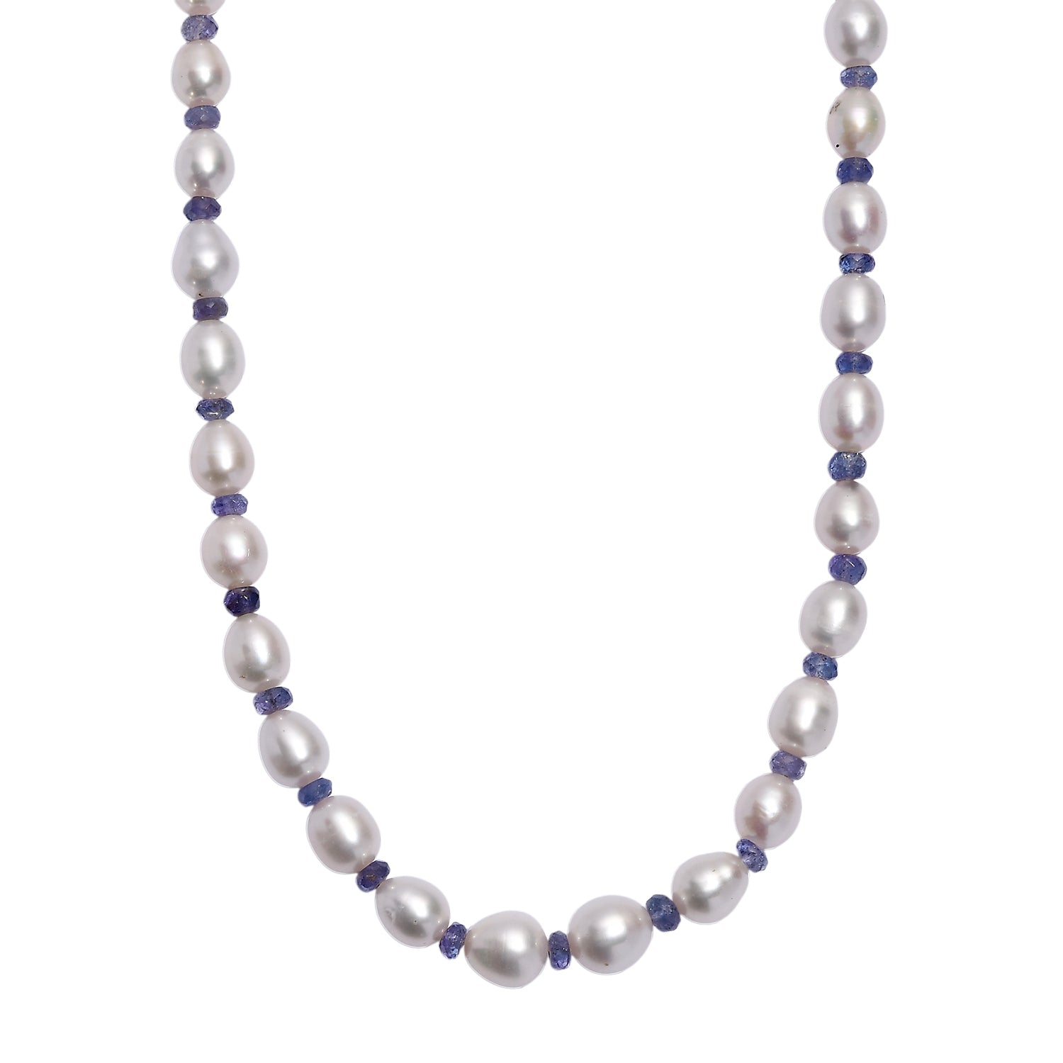AA weiße Süßwasser Perle und Tansanit Halskette, 45+5cm, 925 Silber rhodiniert