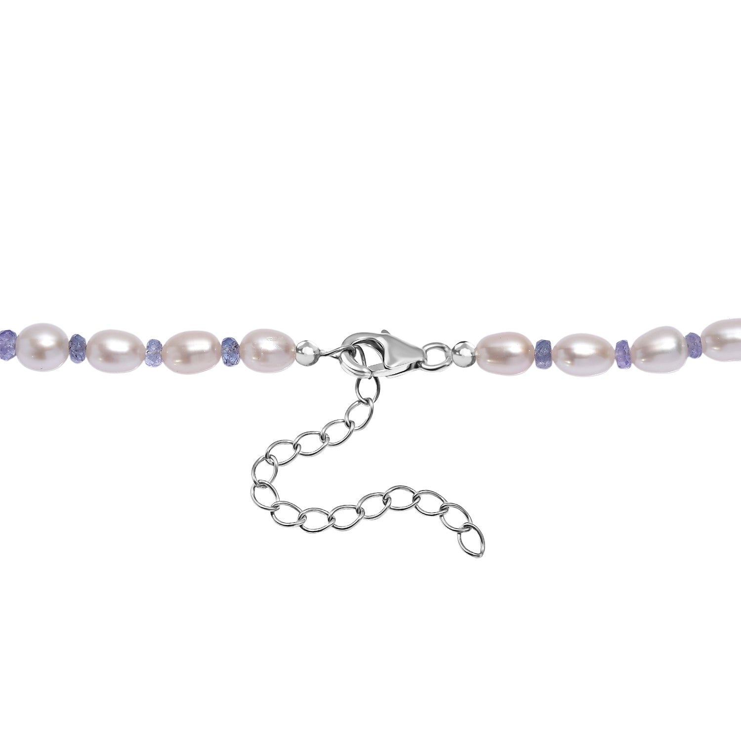 AA weiße Süßwasser Perle und Tansanit Halskette, 45+5cm, 925 Silber rhodiniert