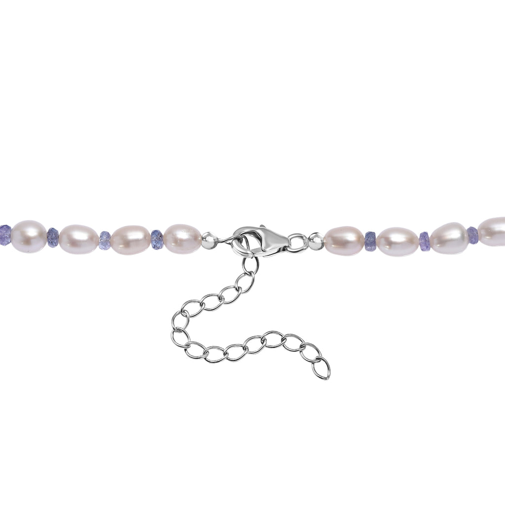 AA Weiße Süßwasser Perle, Tansanit Halskette ca. 45 cm+ 5cm extender, 925 Silber rhodiniert