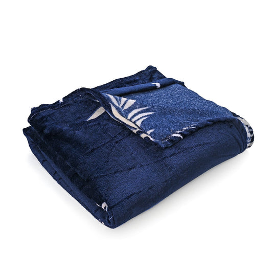Ultraweiche Flanell Kuscheldecke, bedruckt, 155 gsm, Dunkelblau Weiß