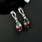 Dewleaf Drop - D joy Wassermelonen Quarz Triplette, Weißer Zirkon Ohrringe 925 Silber rhodiniert ca. 5.78 ct