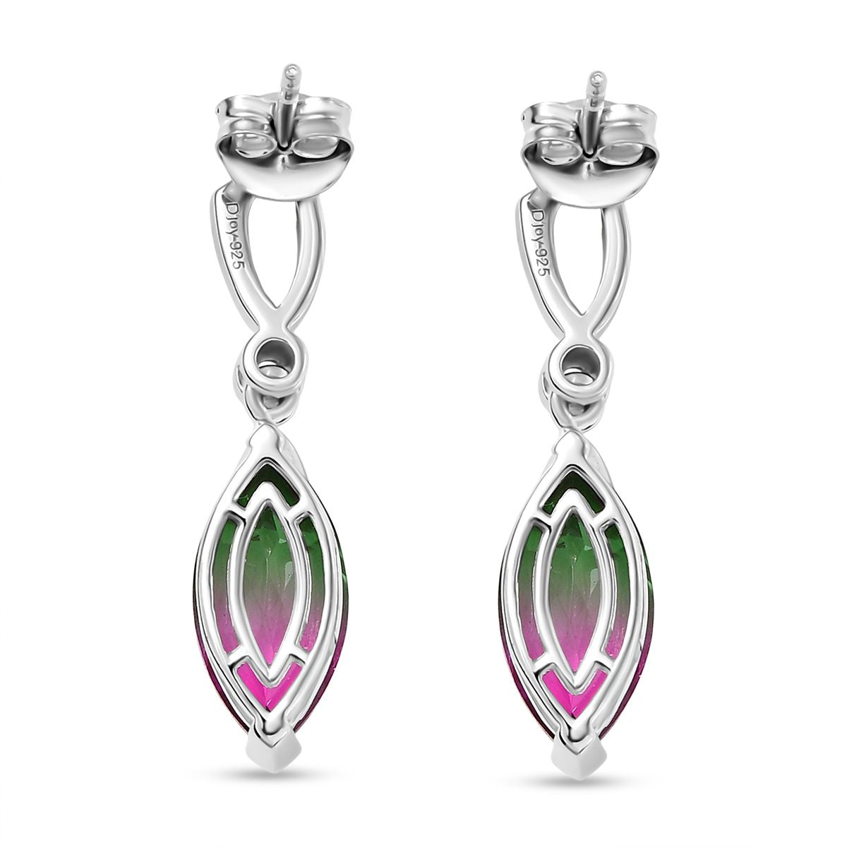 Dewleaf Drop - D joy Wassermelonen Quarz Triplette, Weißer Zirkon Ohrringe 925 Silber rhodiniert ca. 5.78 ct