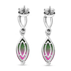 Dewleaf Drop - D joy Wassermelonen Quarz Triplette, Weißer Zirkon Ohrringe 925 Silber rhodiniert ca. 5.78 ct