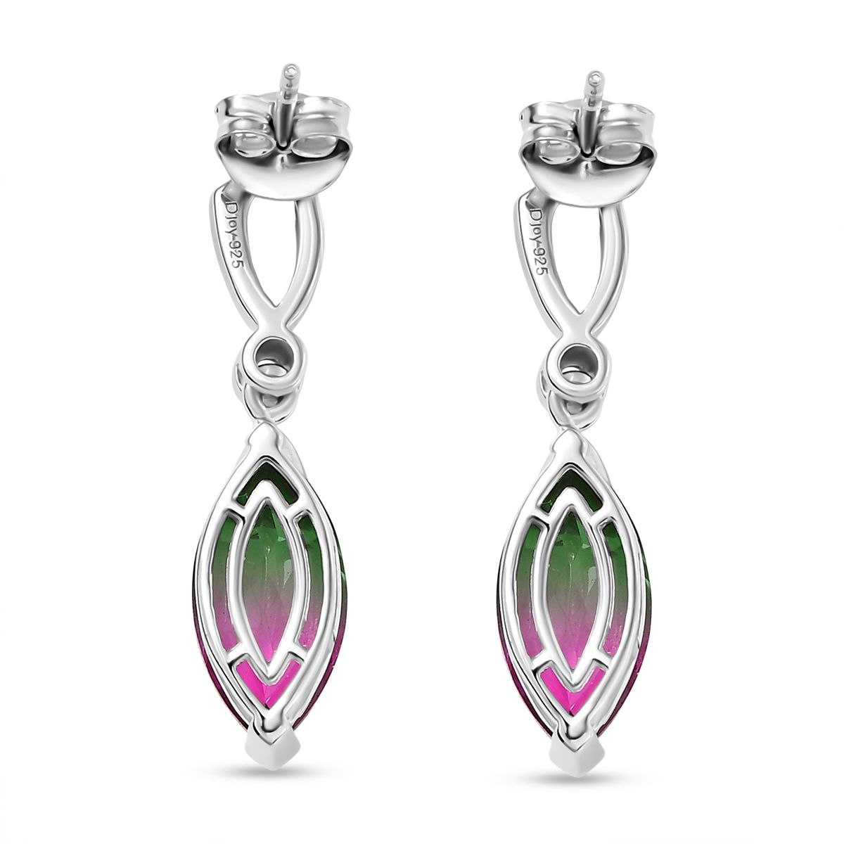 Dewleaf Drop - D joy Wassermelonen Quarz Triplette, Weißer Zirkon Ohrringe 925 Silber rhodiniert ca. 5.78 ct