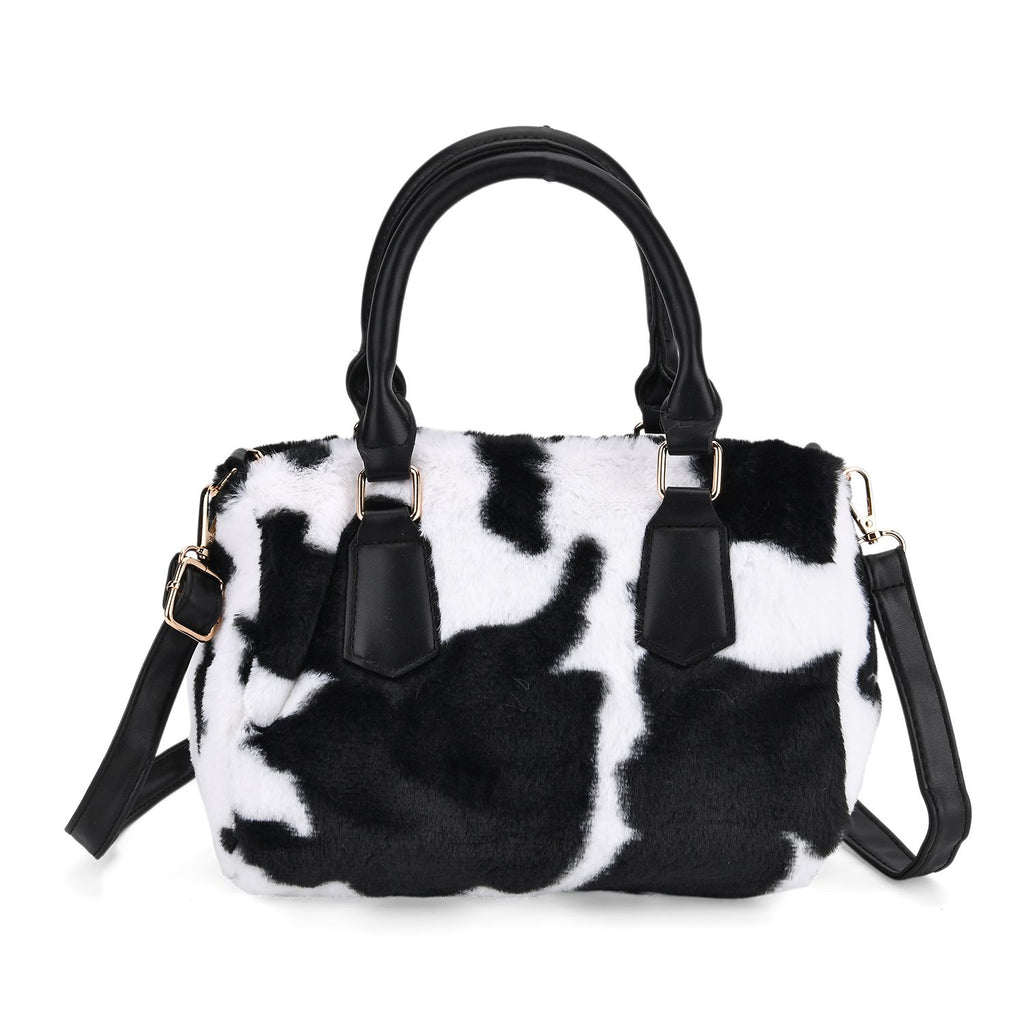 Crossbody Bag in Kuhfell-Optik, Schwarz-Weiß, 26x17x13 cm