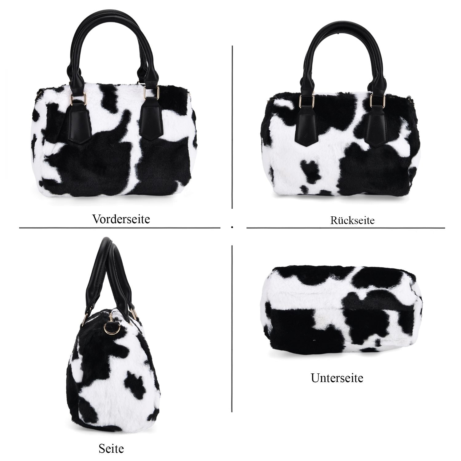 Crossbody Bag in Kuhfell-Optik, Schwarz-Weiß, 26x17x13 cm