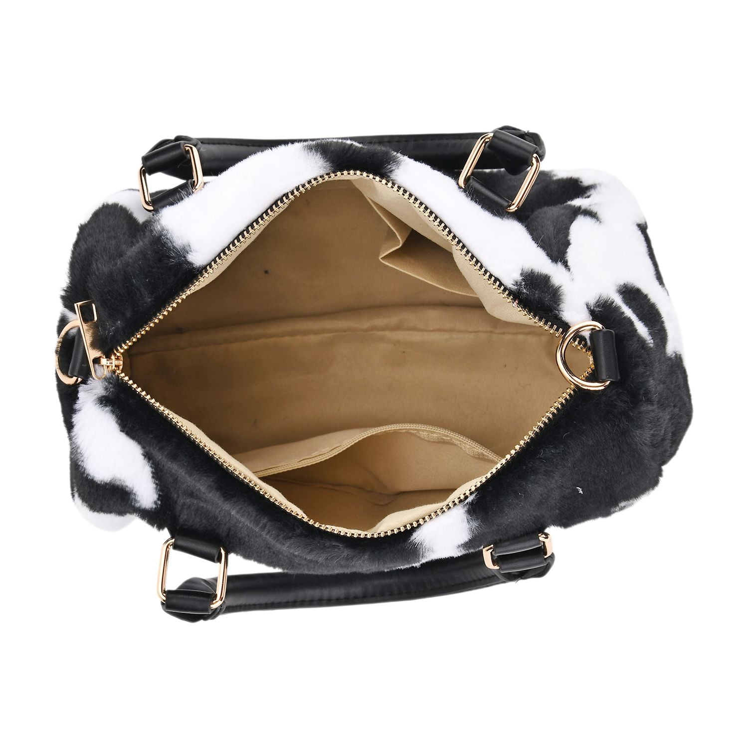 Crossbody Bag in Kuhfell-Optik, Schwarz-Weiß, 26x17x13 cm