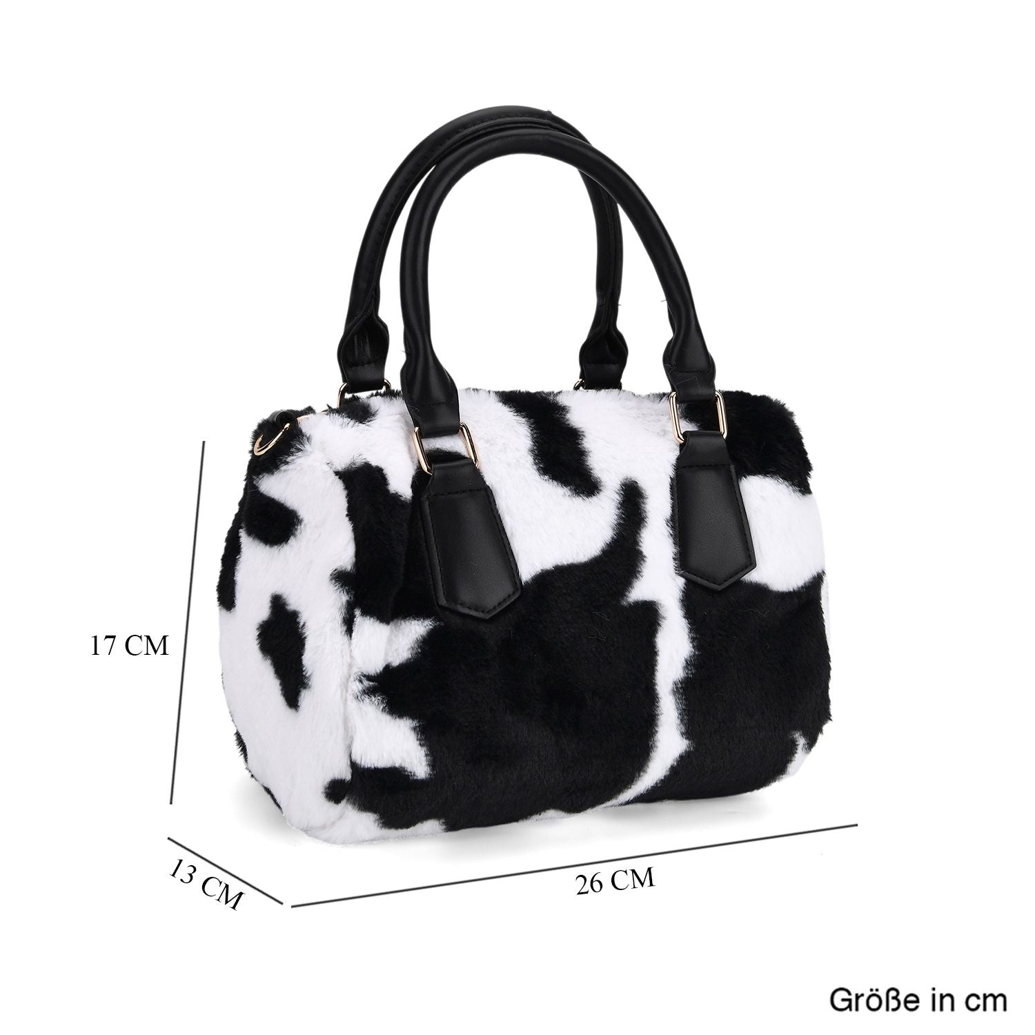 Crossbody Bag in Kuhfell-Optik, Schwarz-Weiß, 26x17x13 cm