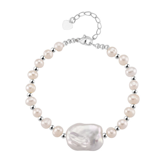 Weißes Keshi Perle und mehrfarbiges Süßwasser Perle 16,5+5cm Armband, Messing