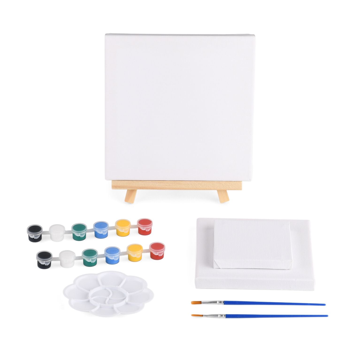 Leinwand-Malset - 3-teiliges Set mit Blanko-Leinwänden, inklusive Farben, Mischpalette, Staffelei und Pinseln