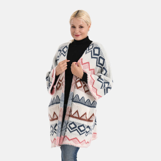 La Marey - Aztekenmuster-Cardigan, One Size, 75x85cm, Grau