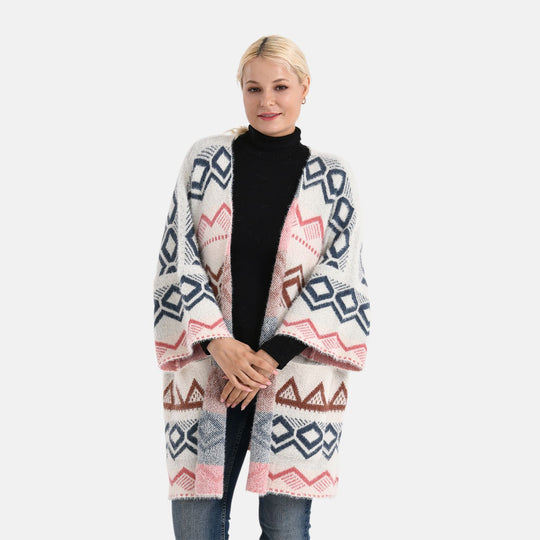 La Marey - Aztekenmuster-Cardigan, One Size, 75x85cm, Grau
