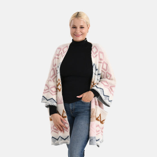 La Marey - Aztekenmuster-Cardigan, One Size, 75x85cm, Grau