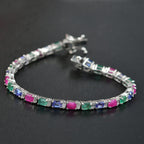 D'Joy AA Tansanit,Kagem Sambischer Smaragd und Moissanit Armband ca. 16.5 cm 925 Silber rhodiniert ca. 5.77 ct