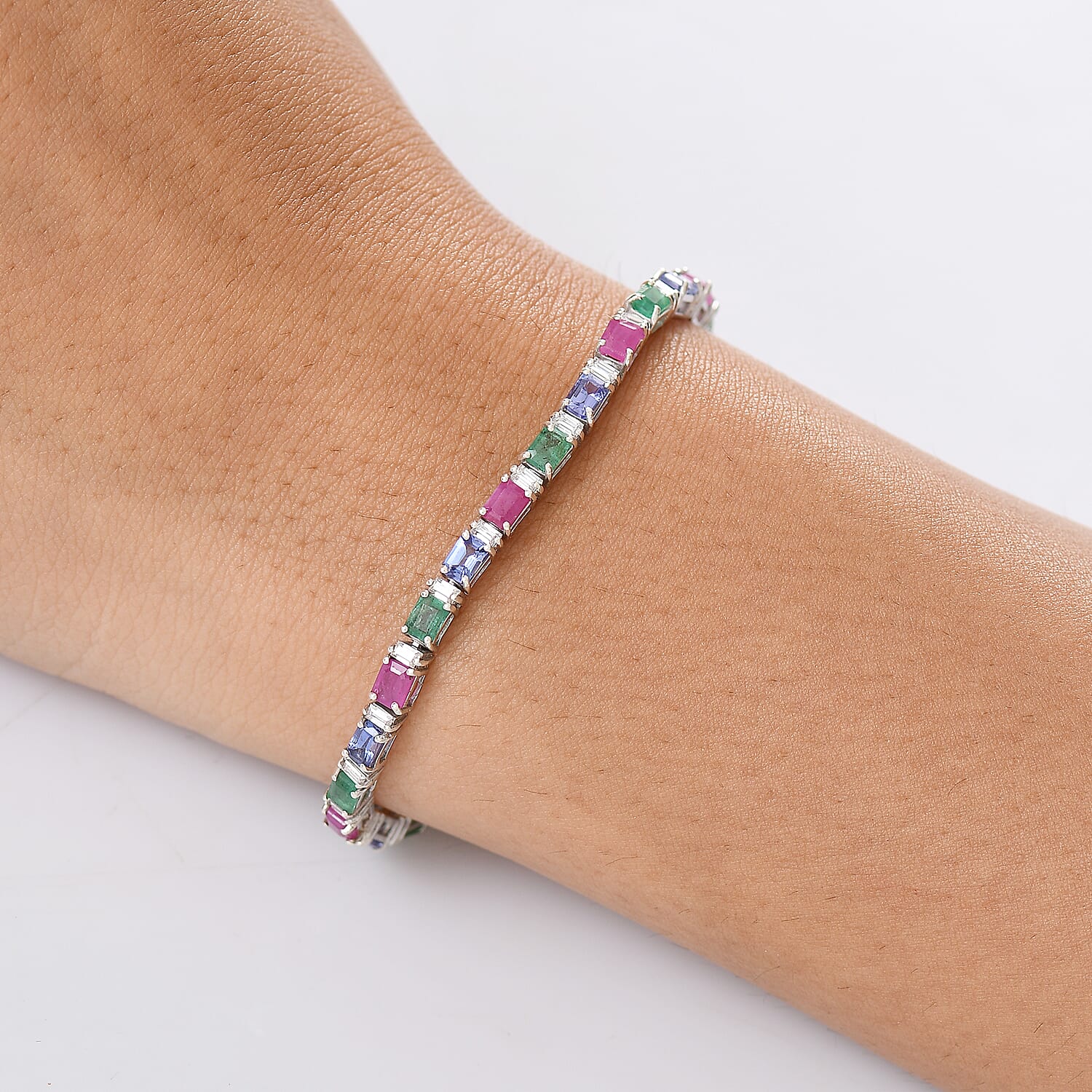 D'Joy AA Tansanit,Kagem Sambischer Smaragd und Moissanit Armband ca. 16.5 cm 925 Silber rhodiniert ca. 5.77 ct