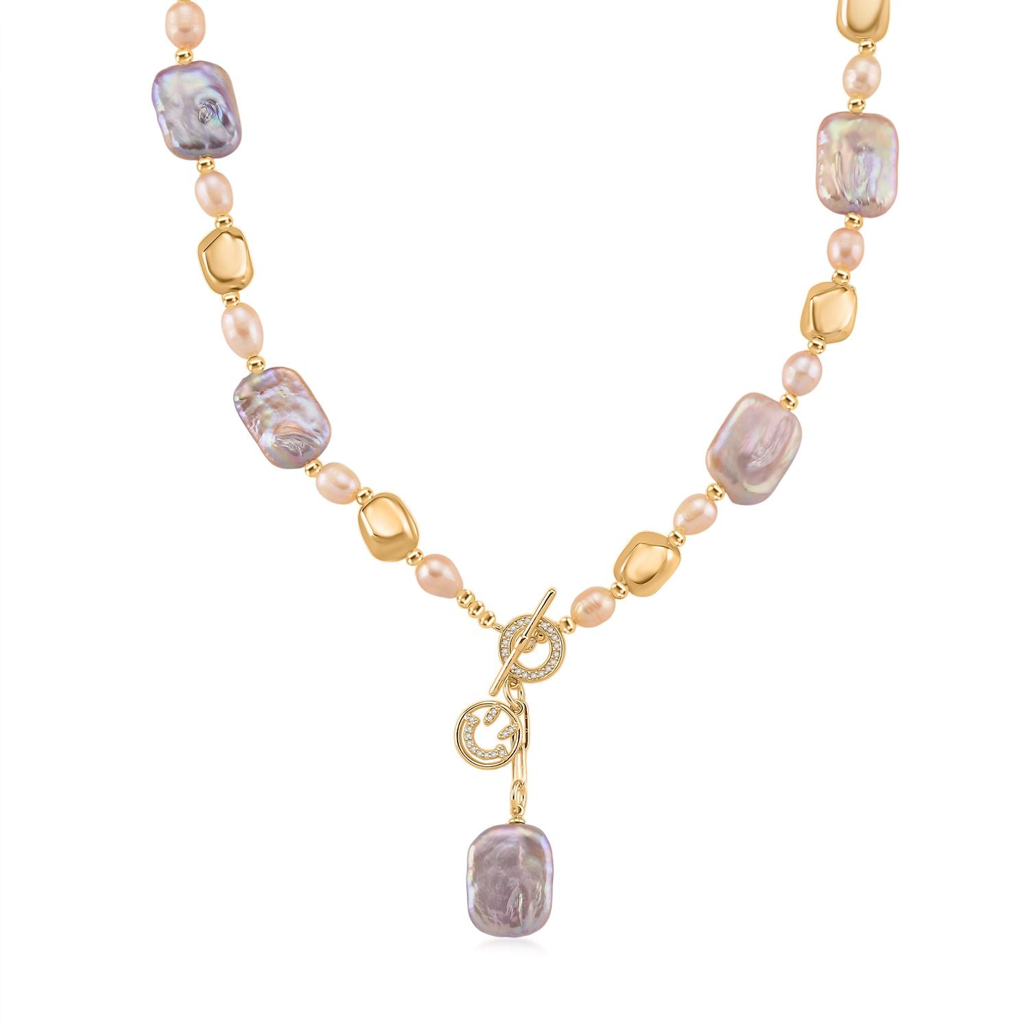 Mehrfarbige Keshi Perle, Pfirsich-Süßwasser Perle Halskette, ca. 50 cm, Nickelfreies Messing Roségold Vermeil