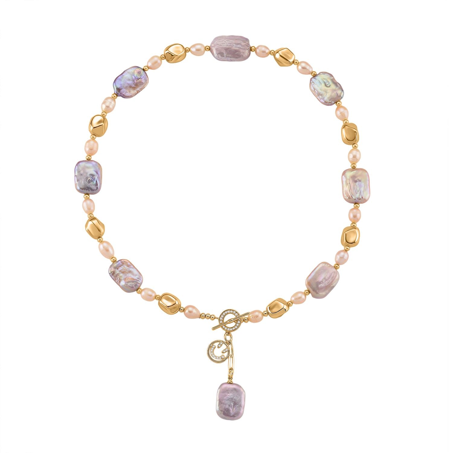 Mehrfarbige Keshi Perle, Pfirsich-Süßwasser Perle Halskette, ca. 50 cm, Nickelfreies Messing Roségold Vermeil