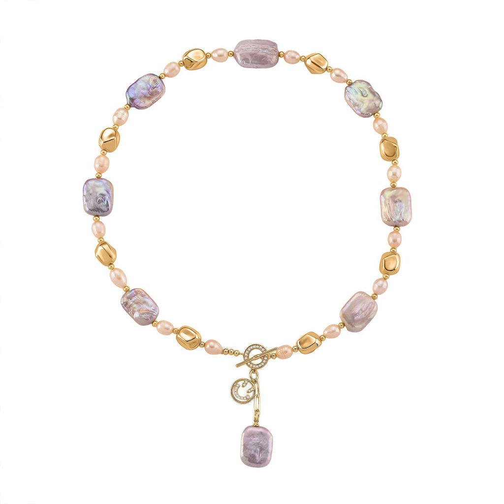 Mehrfarbige Keshi Perle, Pfirsich-Süßwasser Perle Halskette, ca. 50 cm, Nickelfreies Messing Roségold Vermeil