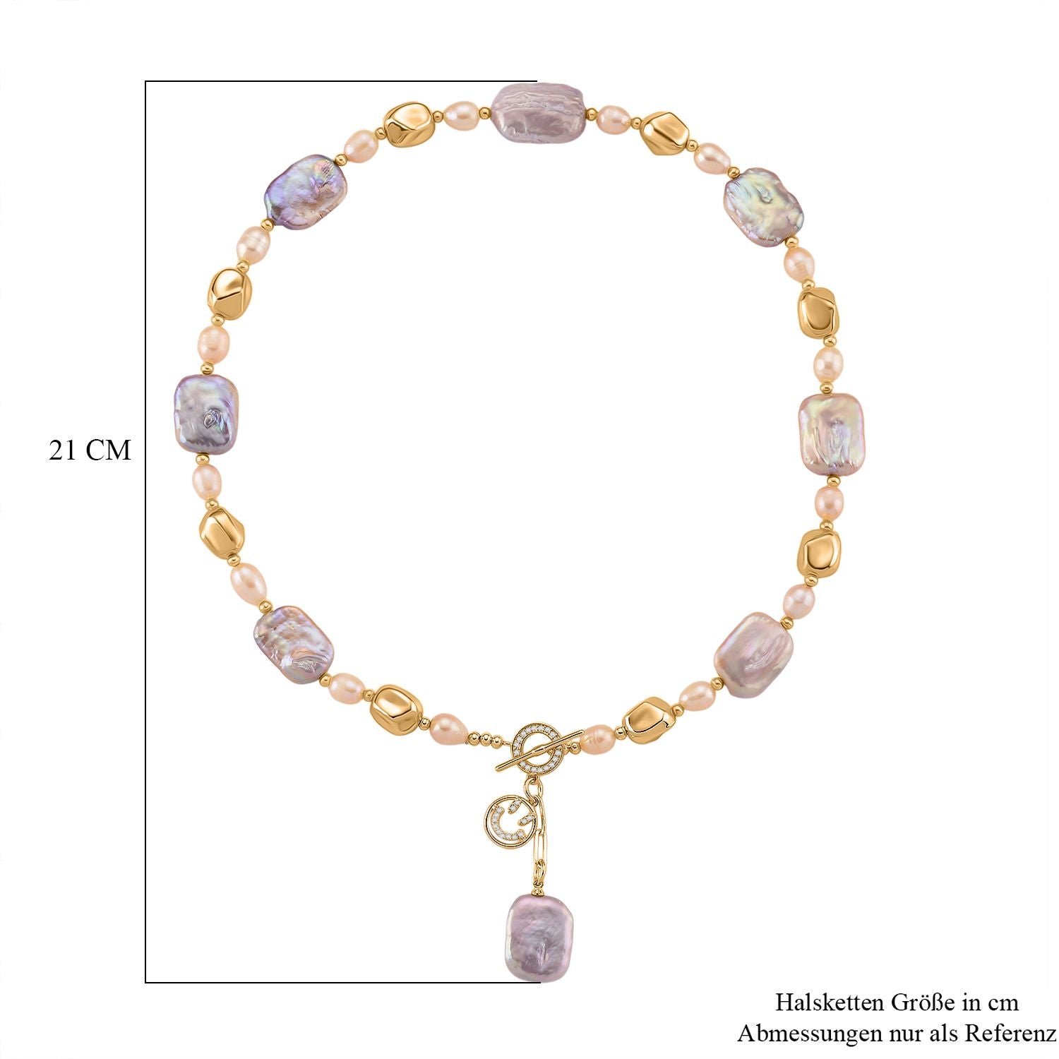 Mehrfarbige Keshi Perle, Pfirsich-Süßwasser Perle Halskette, ca. 50 cm, Nickelfreies Messing Roségold Vermeil