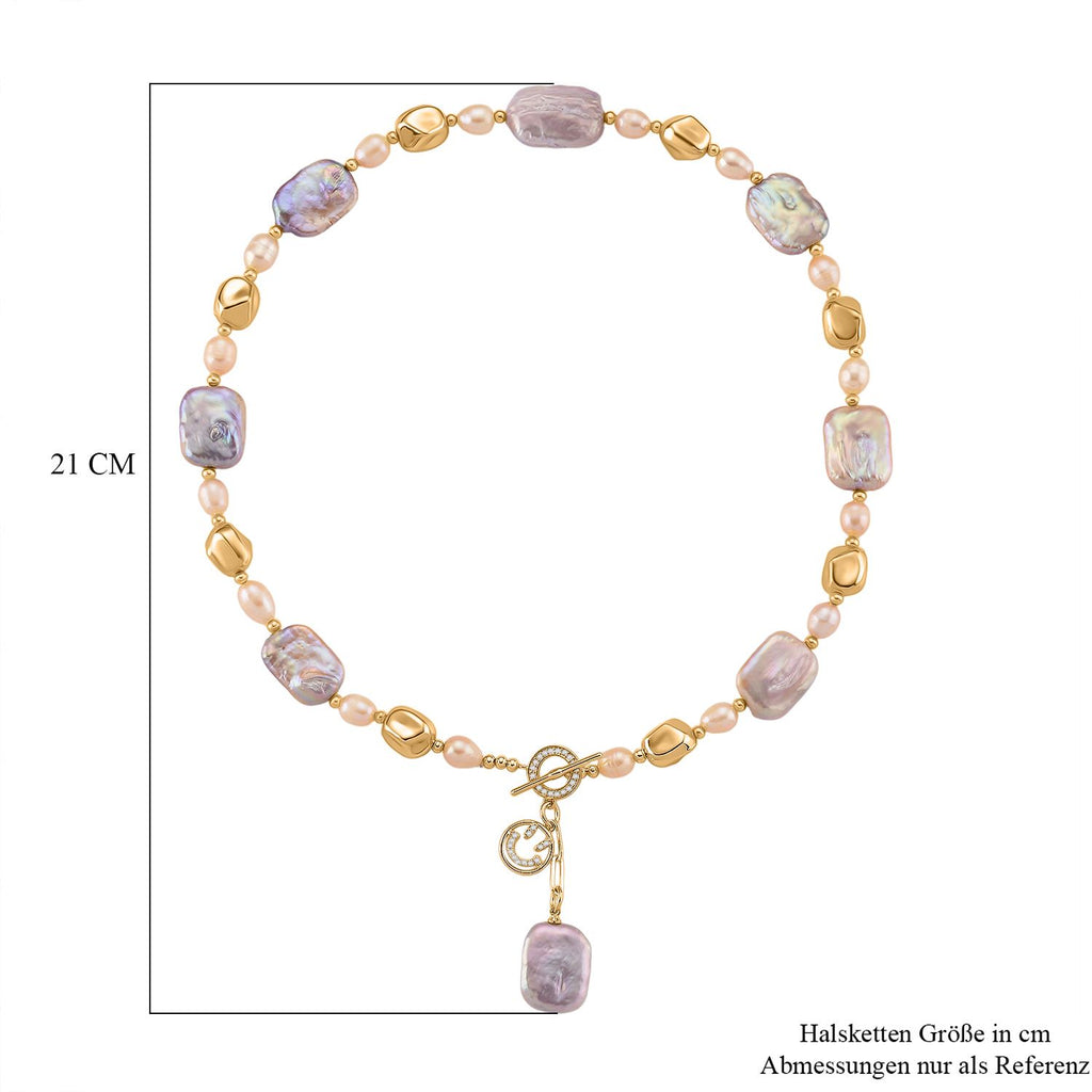Mehrfarbige Keshi Perle, Pfirsich-Süßwasser Perle Halskette, ca. 50 cm, Nickelfreies Messing Roségold Vermeil