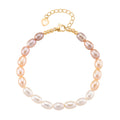 AAA Mehrfarbige Süßwasser Perle Armband ca. 18 cm + 2.5 cm Extender, Nickelfreies Messing gelb vergoldet