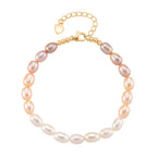 AAA Mehrfarbige Süßwasser Perle Armband ca. 18 cm + 2.5 cm Extender, Nickelfreies Messing gelb vergoldet