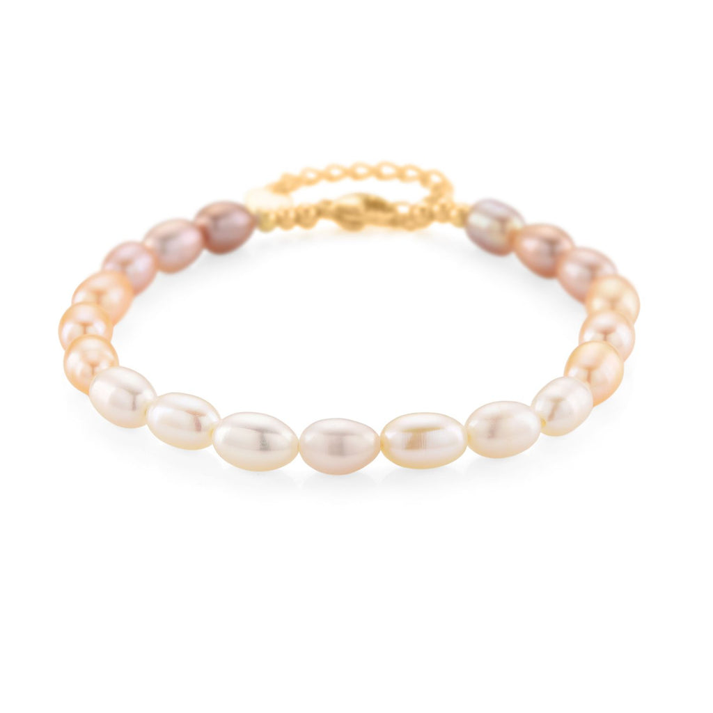 AAA Mehrfarbige Süßwasser Perle Armband ca. 18 cm + 2.5 cm Extender, Nickelfreies Messing gelb vergoldet