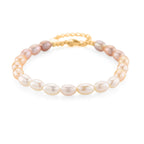 AAA Mehrfarbige Süßwasser Perle Armband ca. 18 cm + 2.5 cm Extender, Nickelfreies Messing gelb vergoldet