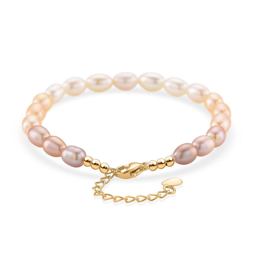 AAA Mehrfarbige Süßwasser Perle Armband ca. 18 cm + 2.5 cm Extender, Nickelfreies Messing gelb vergoldet