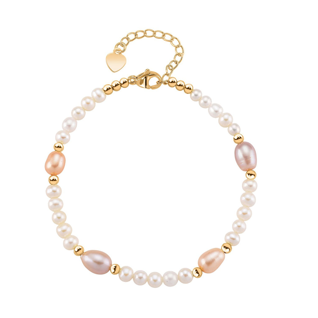 AAA Mehrfarbige Süßwasser Perle Armband ca. 18cm + 2.5cm Extender, Nickelfreies Messing gelb vergoldet