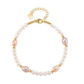 AAA Mehrfarbige Süßwasser Perle Armband ca. 18cm + 2.5cm Extender, Nickelfreies Messing gelb vergoldet