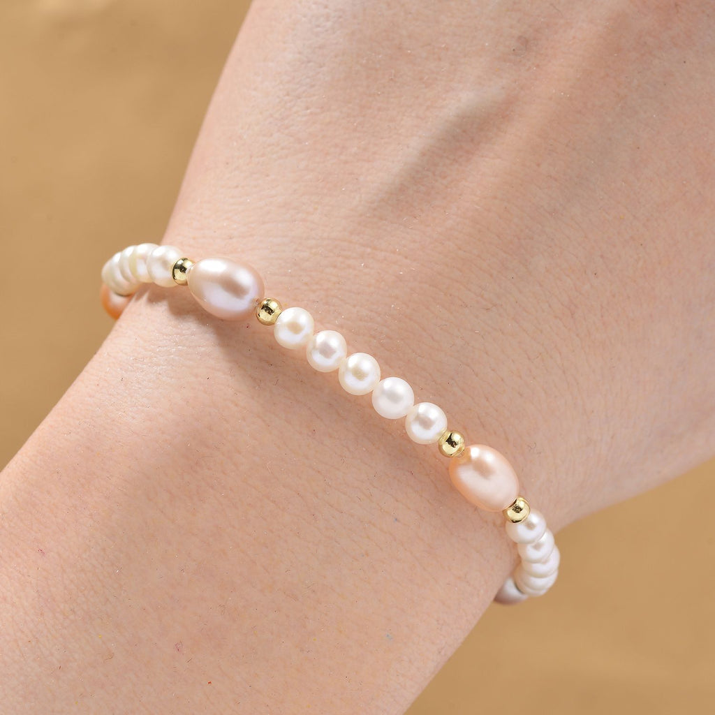 AAA Mehrfarbige Süßwasser Perle Armband ca. 18cm + 2.5cm Extender, Nickelfreies Messing gelb vergoldet
