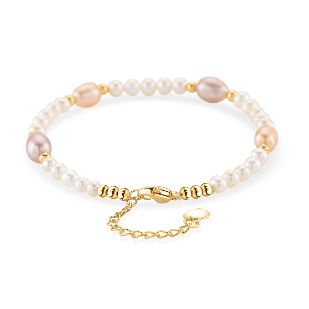 AAA Mehrfarbige Süßwasser Perle Armband ca. 18cm + 2.5cm Extender, Nickelfreies Messing gelb vergoldet
