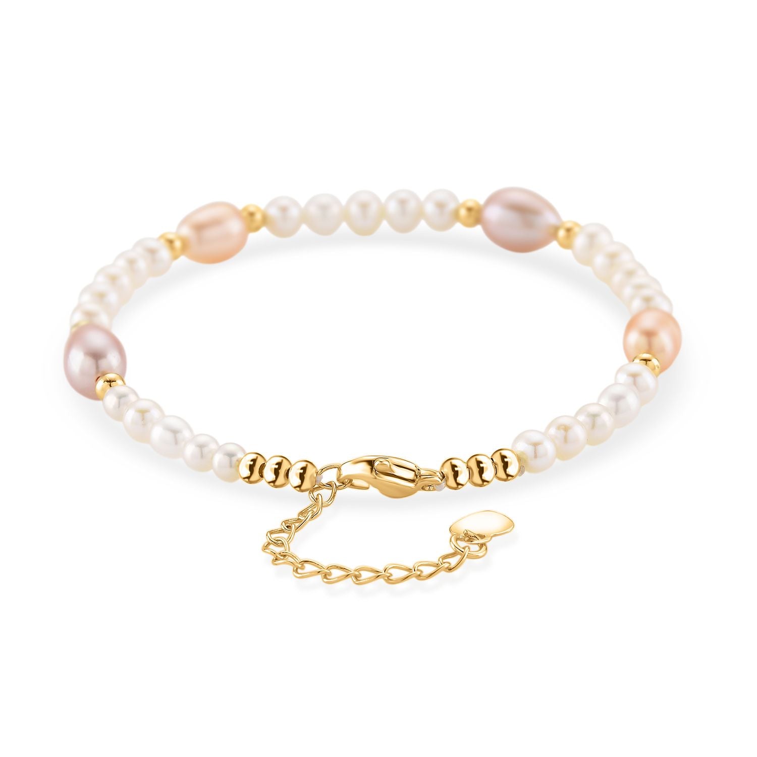 AAA Mehrfarbige Süßwasser Perle Armband ca. 18cm + 2.5cm Extender, Nickelfreies Messing gelb vergoldet