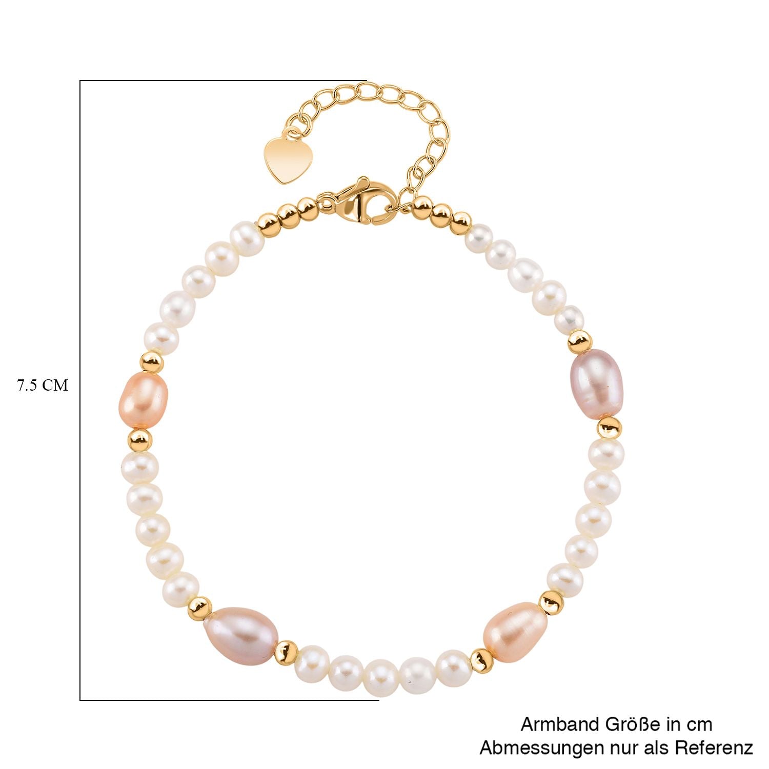 AAA mehrfarbiges Süßwasser Perle Armband, 18+2,5cm, Messing