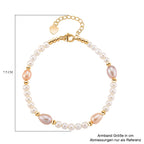 AAA Mehrfarbige Süßwasser Perle Armband ca. 18cm + 2.5cm Extender, Nickelfreies Messing gelb vergoldet